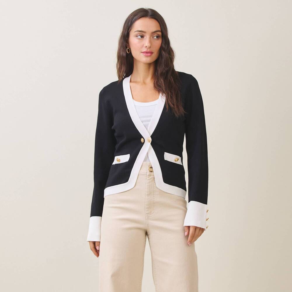 NEW ABLE contrast knit cardigan in black